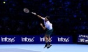 Six-time champion Roger Federer is the first player through to the semi-finals of the Nitto World Tour Finals after a 7-6(6) 5-7 6-1 victory over A...