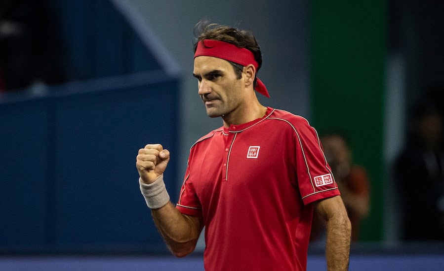 Roger Federer clenches fist Shanghai 2019
