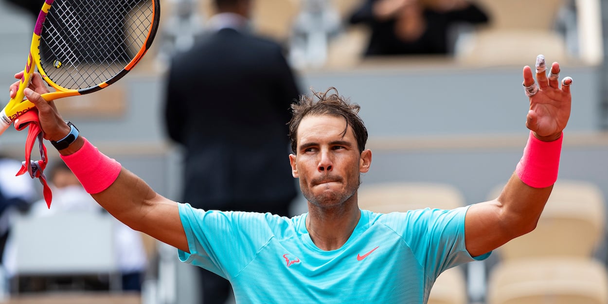 Rafa Nadal celebrates at French Open 2020