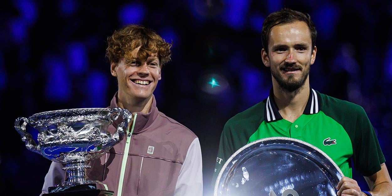 Jannik Sinner and Daniil Medvedev after 2024 Australian Open final