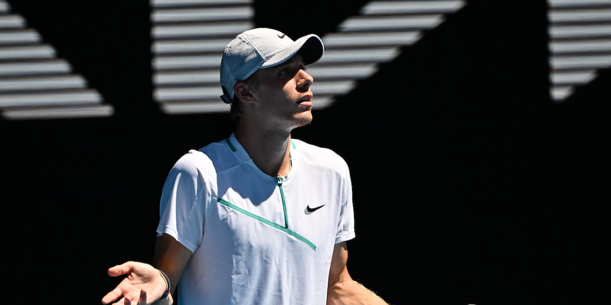 Diego Dedura-Palomero celebrates an injured Denis Shapovalov