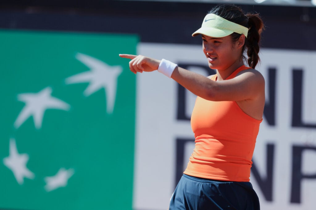 Emma Raducanu (GBR) rank 49 seen in action with Coco Gauff