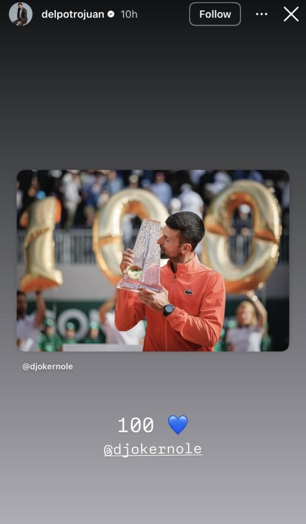 Juan Martin del Potro sends congratulatory message to Novak Djokovic after his victory at the ATP Geneva Open.