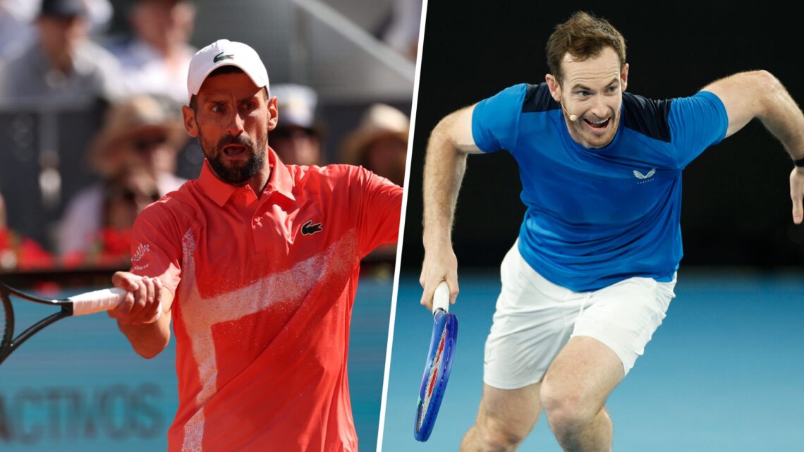 Djokovic and Murray playing tennis composite image