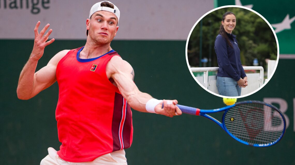 Jack Draper of Great Britain practices ahead of the French Open at Roland Garros.