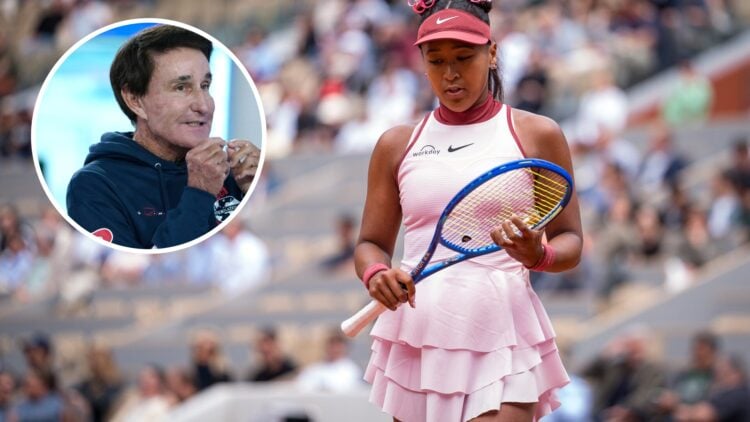Naomi Osaka of Japan looks on against Paula Badosa of Spain during the Women's Singles First Round match on Day Two of the 2025 French Open at Rola...
