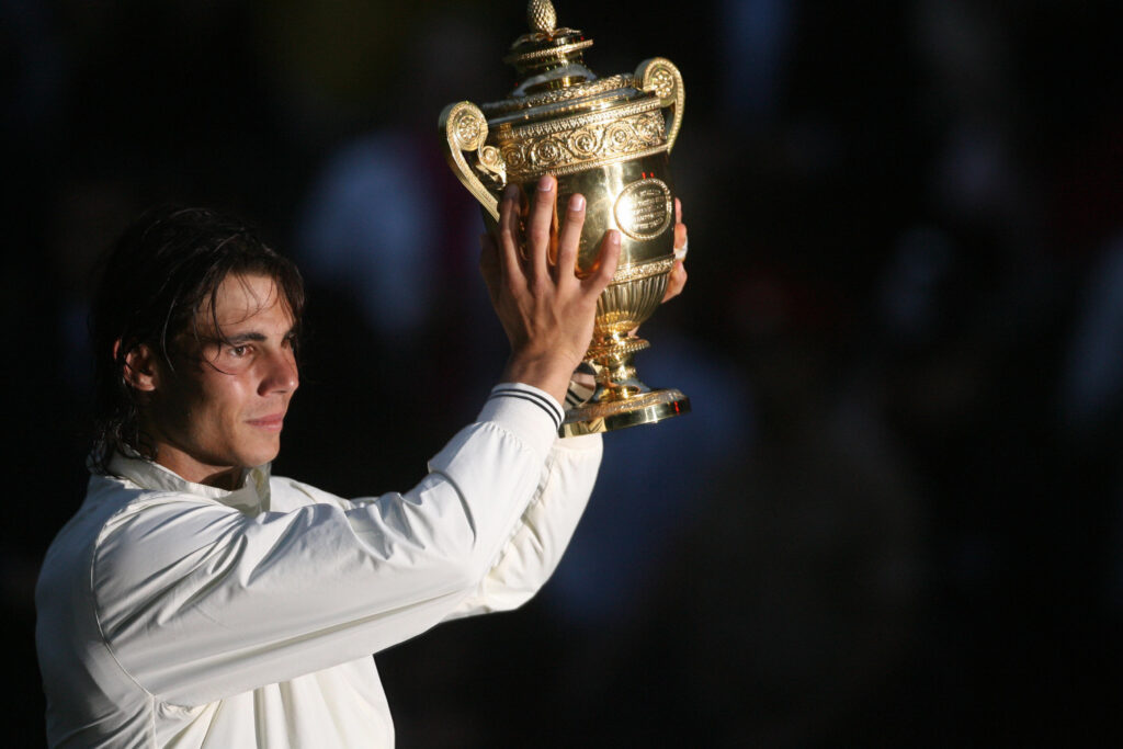 Spain's Rafael Nadal holds his trophy af