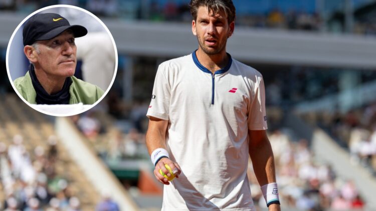 Cameron Norrie of Great Britain during his match against Novak Djokovic of Serbia in the fourth round of the singles competition on Court Philippe-...