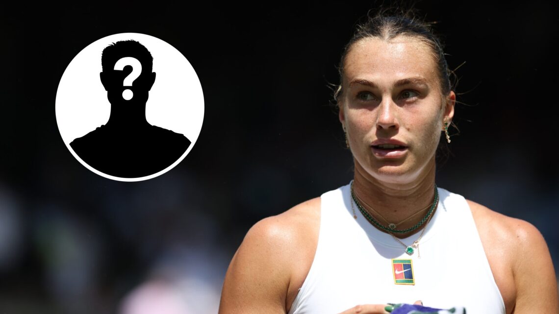 Main: Aryna Sabalenka looks on. Inset left: Mystery overlay.