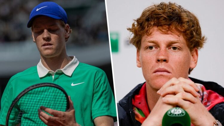 Jannik Sinner returns the ball against Carlos Alcaraz at the Roland Garros Grand Slam Tournament Men's Final in Paris. Jannik Sinner of Italy talks...