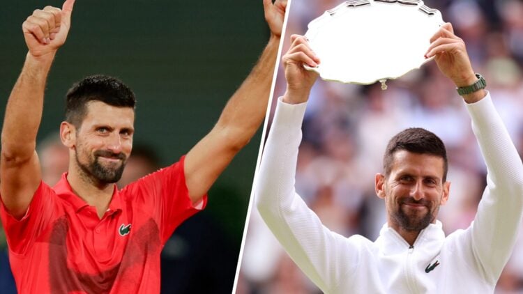 Novak Djokovic of Serbia thanks supporters for standing following his match against Jannik Sinner during the Men's Singles Semifinals on Day 13 of ...