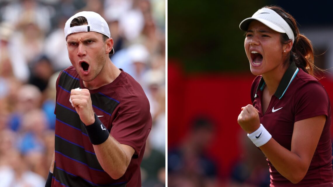 Jack Draper celebrating on the left, Emma Raducanu celebrating on the right