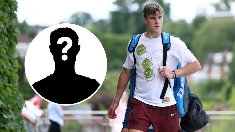 Main: Jack Draper walking after a practice session ahead of the Wimbledon Championships. Inset: mystery player.