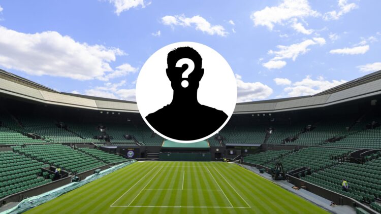 Main: An empty Wimbledon Centre Court. Inset: mystery player.