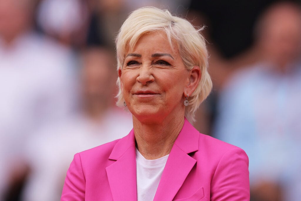 Former US tennis player Chris Evert looks on as she attends the podium ceremony after the women's singles final match on day fourteen of the Roland-Garros Open tennis tournament at the Court Philippe-Chatrier in Paris on June 10, 2023.