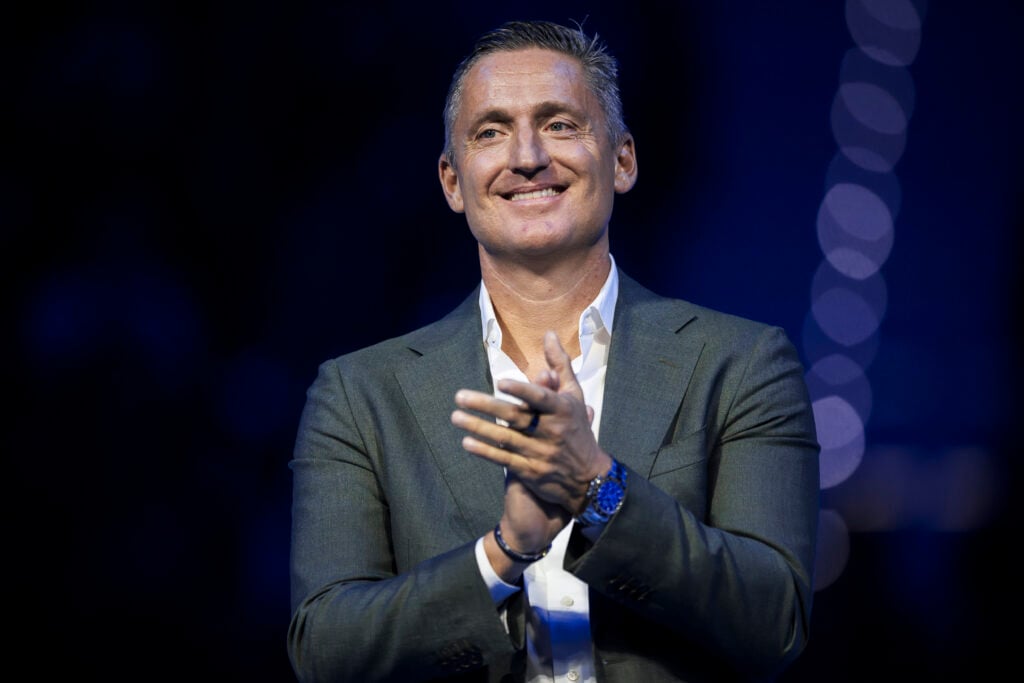 Andrea Gaudenzi, chairman of ATP, gestures during the award ceremony at the end of the final singles match between Jannik Sinner of Italy and Taylor Fritz of USA during day eight of the Nitto ATP Finals. Jannik Sinner won the match 6-4, 6-4.
