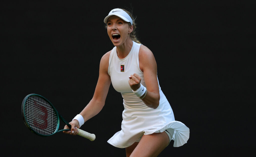 Katie Boulter shouts in celebration