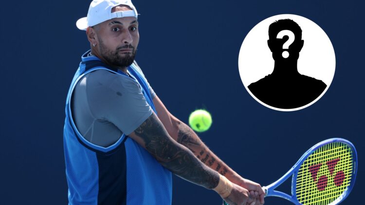 Main: Nick Kyrgios prepares to hit a backhand. Inset top right: Mystery Overlay