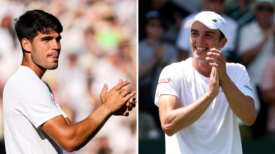 Carlos Alcaraz (left) and Oliver Tarvet (right) both clap