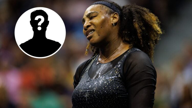 Main: Serena Williams looks frustrated. Inset top left: Mystery overlay.
