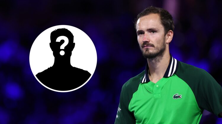 Main: Daniil Medvedev looks on. Inset left: Mystery overlay.