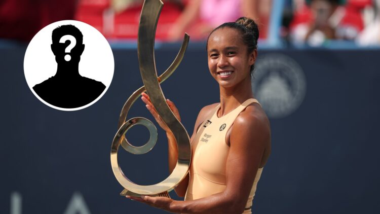 Main: Leylah Fernandez lifts the 2025 Washington Open trophy. Inset top left: Mystery overlay.