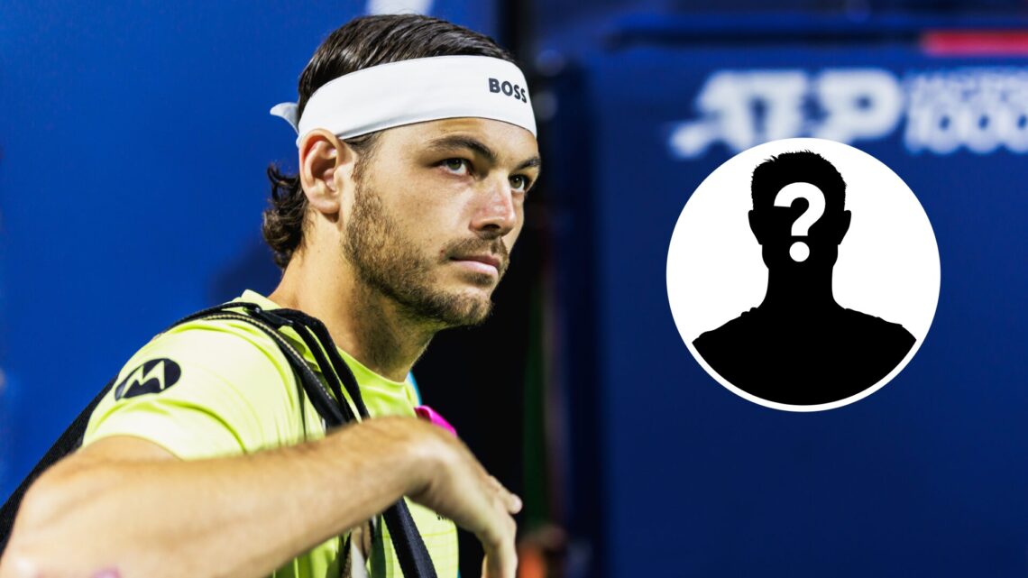 Main: Taylor Fritz looks on. Inset right: Mystery overlay.