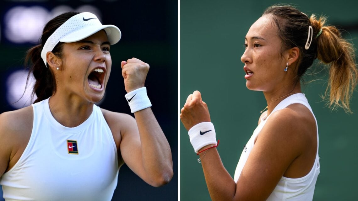 Emma Raducanu (left) and Qinwen Zheng (right) both pump their fists