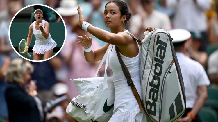 Main: Alexandra Eala waves goodbye to the Wimbledon crowd. Inset left top: Barbora Krejcikova celebrates.