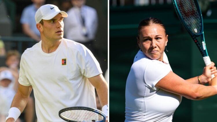 Jack Draper (left) looks on and Amanda Anisimova (right) prepares to hit a backhand