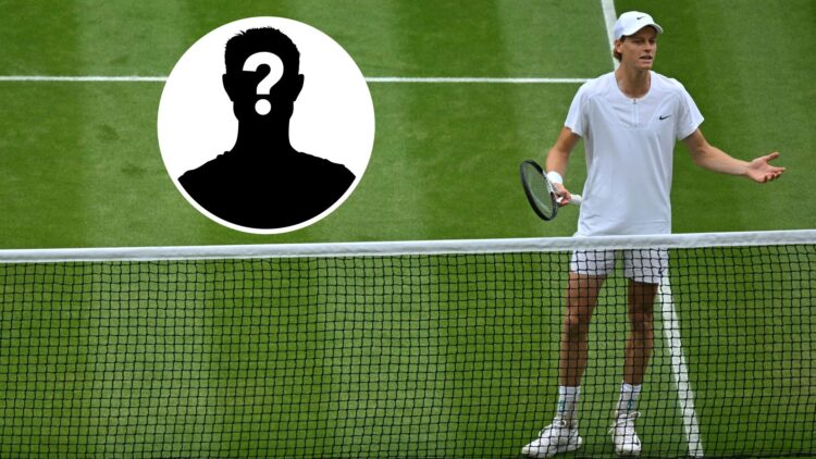 Main: Jannik Sinner complaining at Wimbledon. Inset top left: Mystery overlay.
