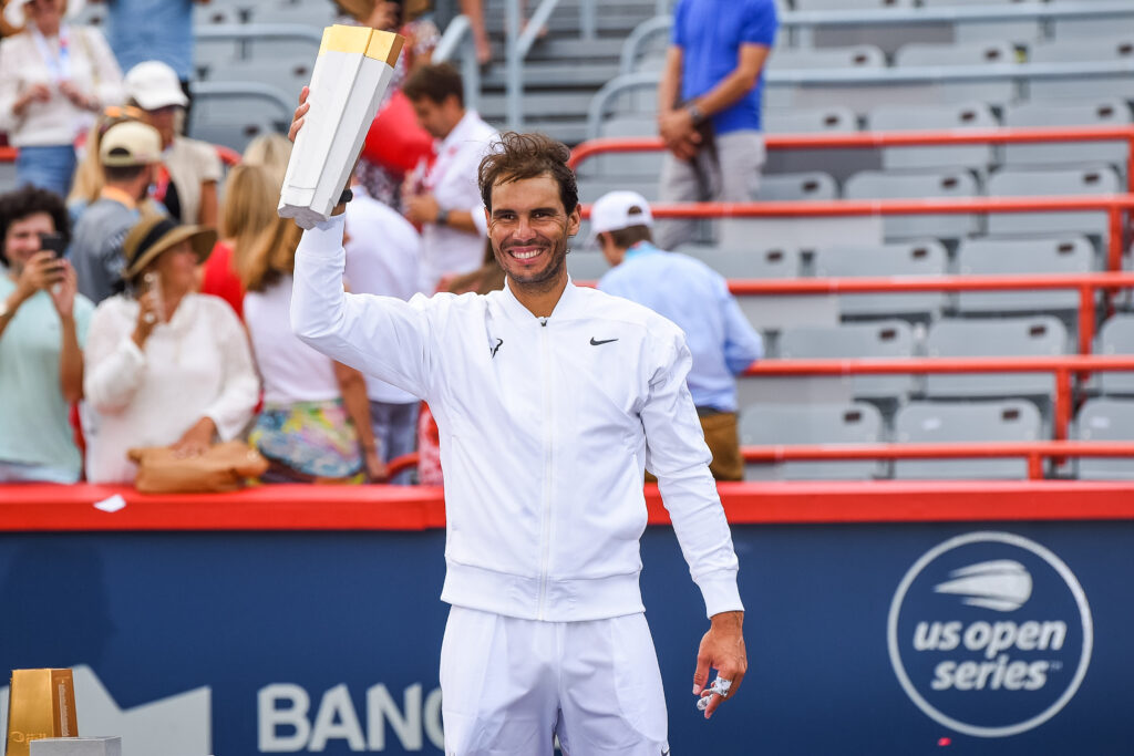 Rafael Nadal holds up his trophy