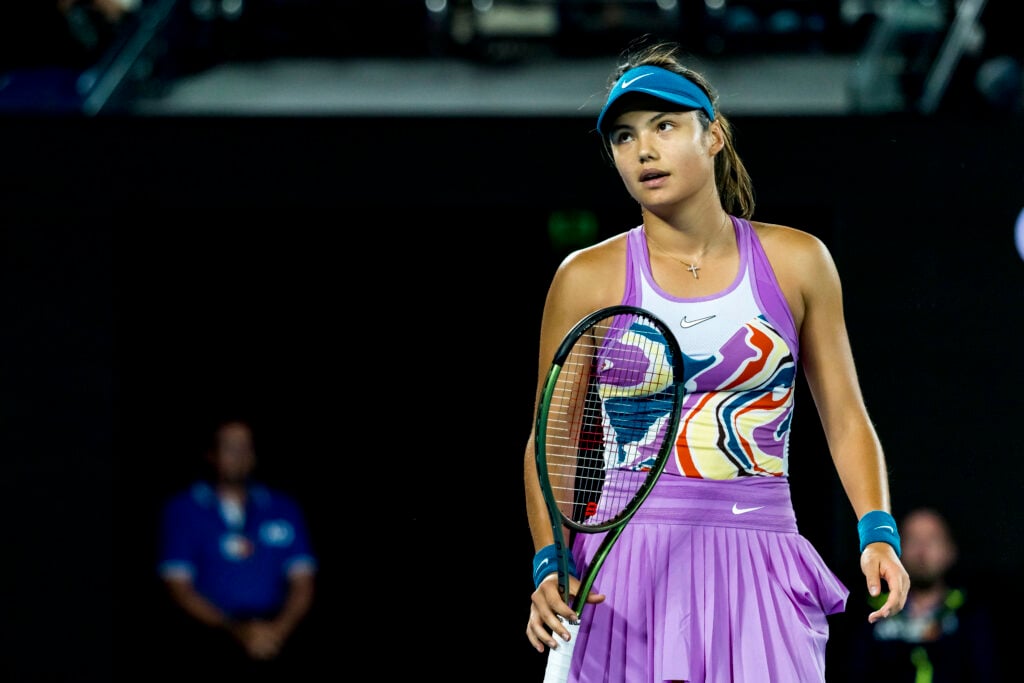 Emma Raducanu of the United Kingdom shows her frustration during Round 2 of the 2023 Australian Open on January 18 2023, at Melbourne Park in Melbourne, Australia.