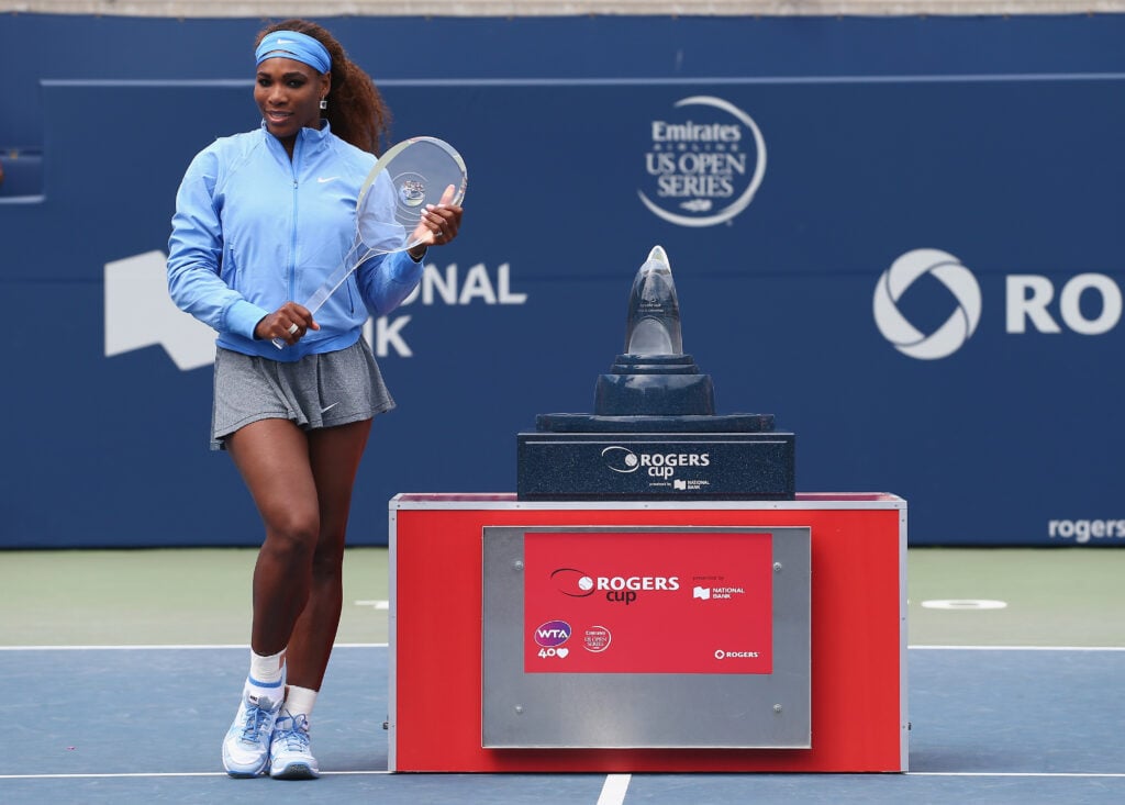Serena Williams poses with the Canadian Open trophy