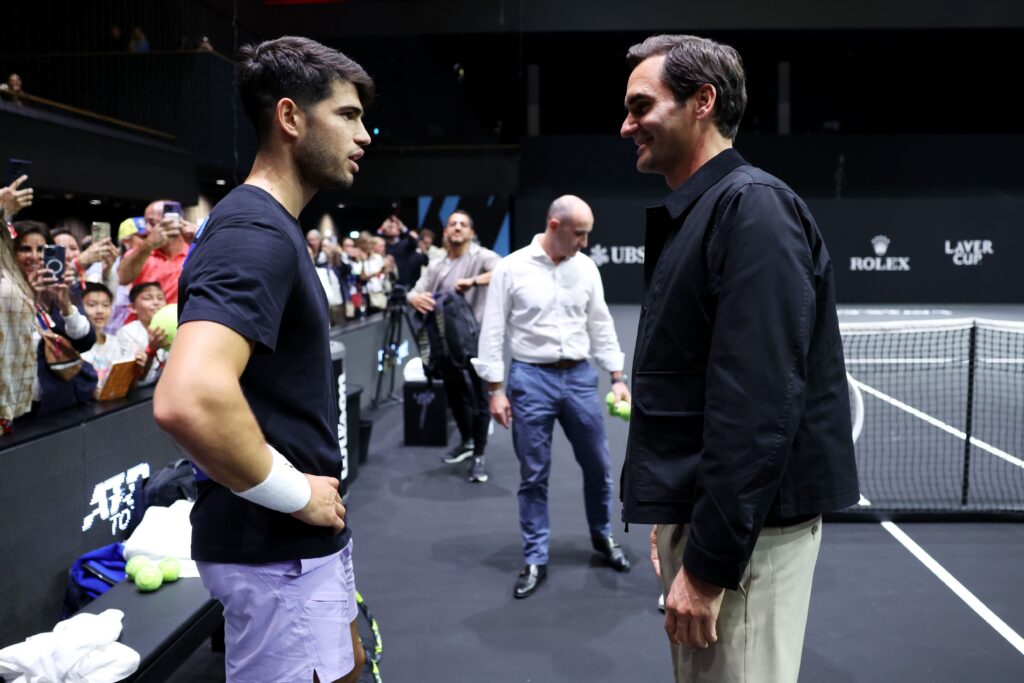 Carlos Alcaraz and Roger Federer chat