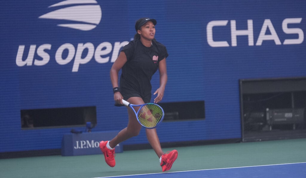 Naomi Osaka in action at the US Open 2025 mixed doubles competition