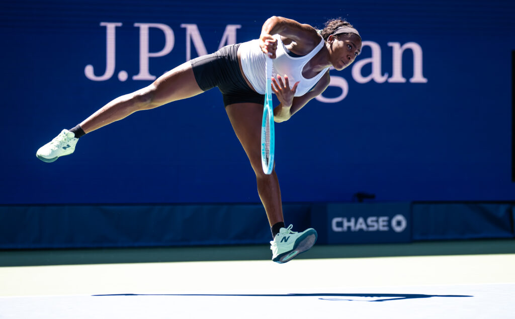Coco Gauff practices her serve