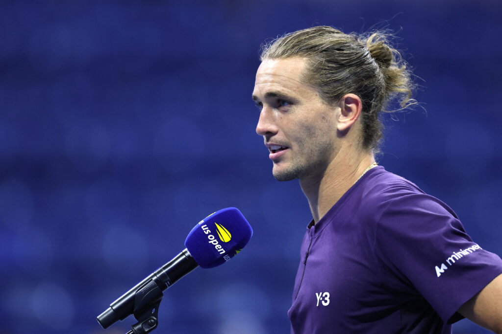 Alexander Zverev reacts after winning his first match at the 2025 US Open