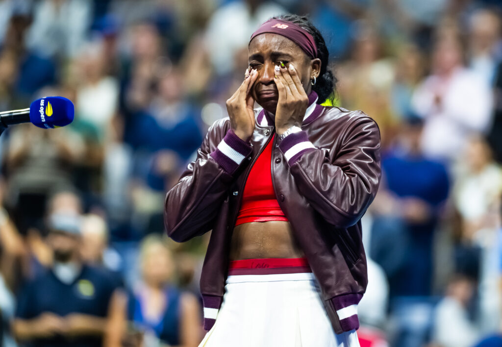 Coco Gauff wipes away tears