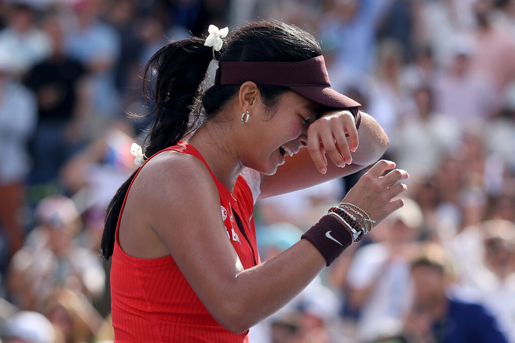 Alexandra Eala of the Philippines celebrates match point against Clara Tauson of Denmark during their Women's Singles First Round match on Day One of the 2025 US Open at USTA Billie Jean King National Tennis Center on August 24, 2025 in the Flushing neighborhood of the Queens borough of New York City.