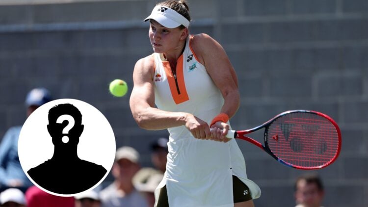 Main: Elena Rybakina prepares to hit a backhand. Inset bottom left: Mystery Overlay.
