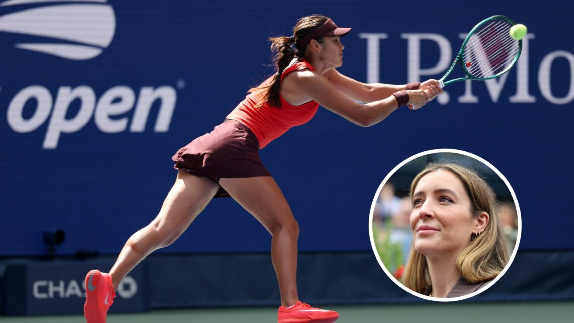 Emma Raducanu (middle) stretches for a backhand and Laura Robson (bottom right) in a circle overlay