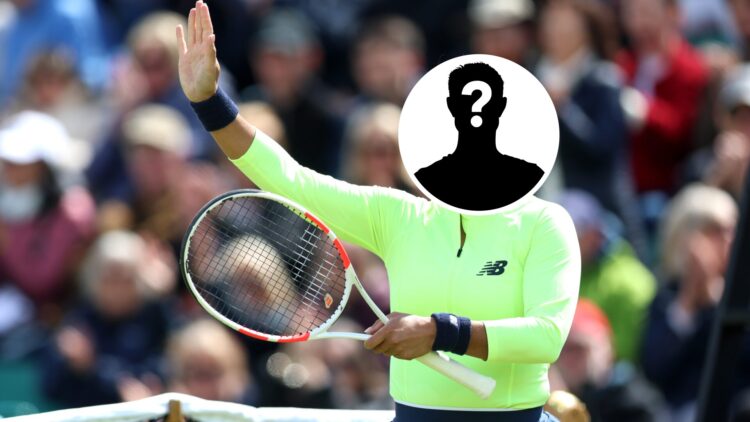 Main: Heather Watson waves to the crowd. Inset: Mystery overlay covering Heather Watson's face.