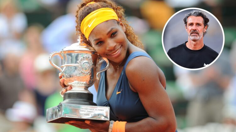 Main: Serena Williams poses with the French Open trophy. Inset top right: Patrick Mouratoglou looks on.
