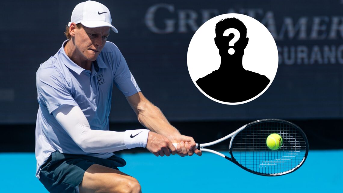 Main: Jannik Sinner hits a backhand. Inset top middle right: Mystery overlay.