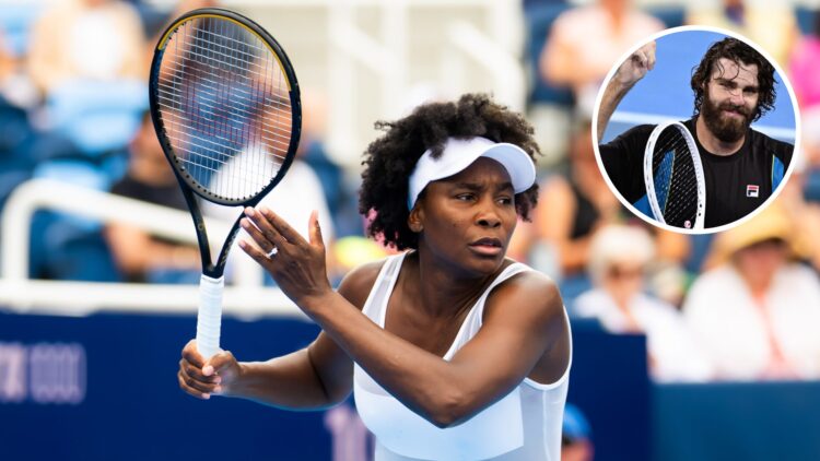 Main: Venus Williams prepares to hit a forehand. Inset top right: Reilly Opelka puts gives a 'thumbs up' to the crowd.