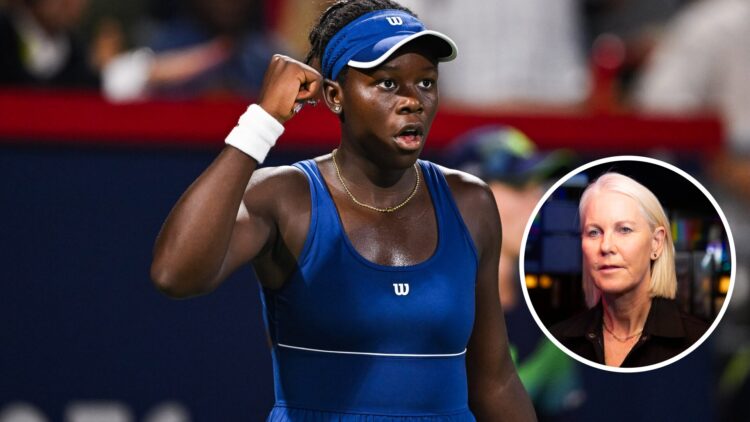 Main: Victoria Mboko celebrates at the Canadian Open. Inset: Rennae Stubbs at the The Stonewall Inn Gives Back Initiative Celebrates The US Open Be...