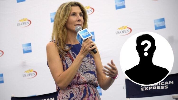 Main: Monica Seles speaks to Inside The American Express Pro Walk At The 2016 US Open. Inset: Mystery logo