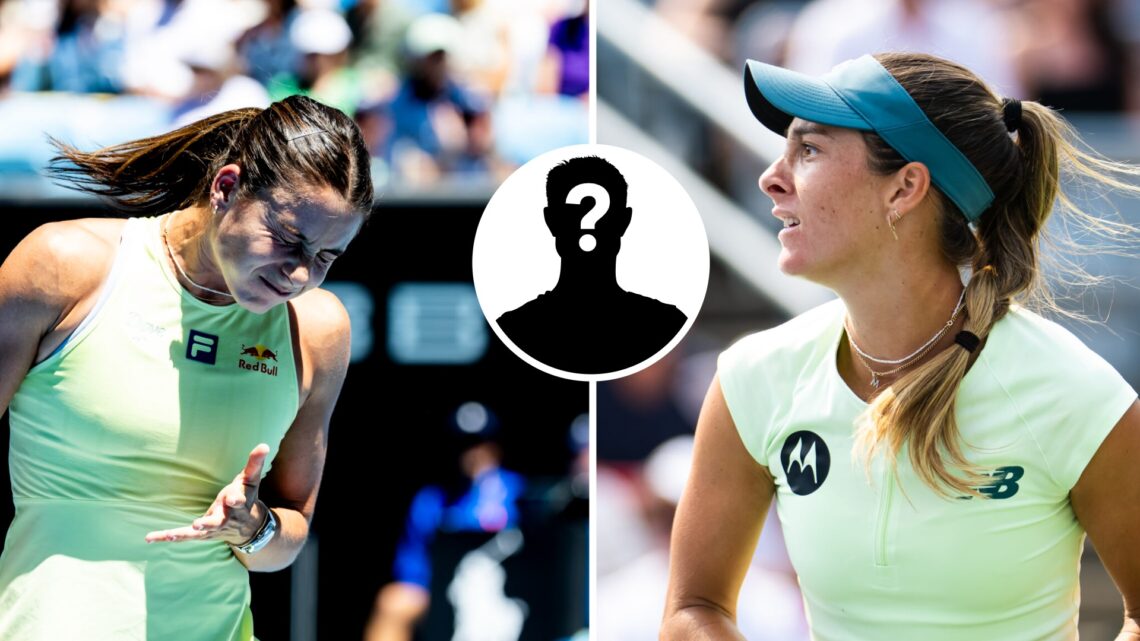 Main left: Emma Navarro reacts with frustration. Main right: McCartney Kessler looks on. Inset middle: Mystery overlay.