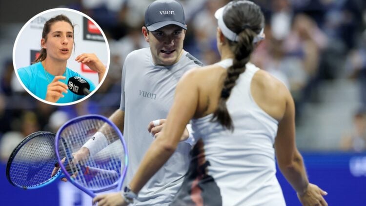 Main: Jack Draper and Jessica Pegula speaking to each other. Inset top left: Andrea Petkovic speaking.